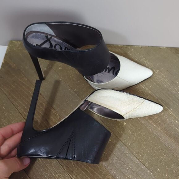 Monroe Heel in Snow White & Black Sam Edelman snakeskin stiletto size 5.5 - Picture 6 of 9